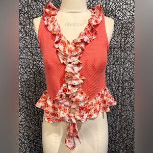 Stylish Coral Ruffle Women's Top